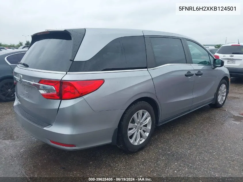 2019 Honda Odyssey Lx VIN: 5FNRL6H2XKB124501 Lot: 39625405