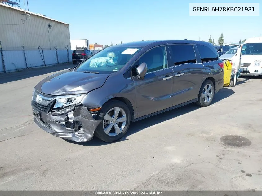 2019 Honda Odyssey Ex-L VIN: 5FNRL6H78KB021931 Lot: 40386914