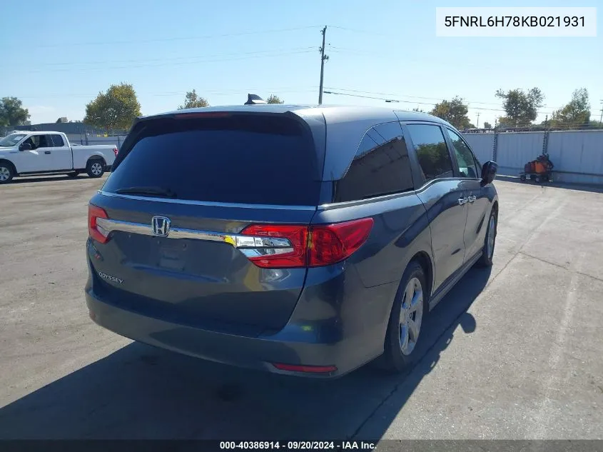 2019 Honda Odyssey Ex-L VIN: 5FNRL6H78KB021931 Lot: 40386914