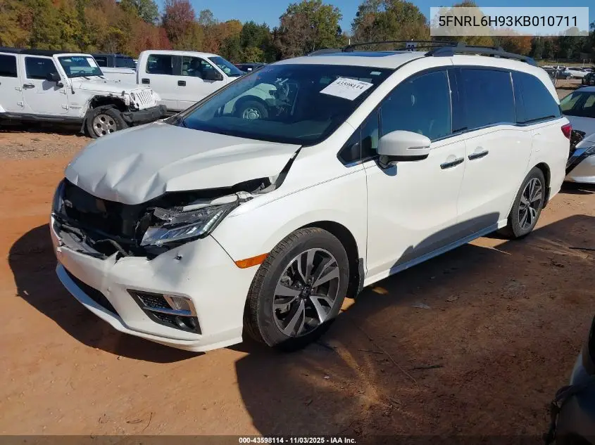 5FNRL6H93KB010711 2019 Honda Odyssey Elite