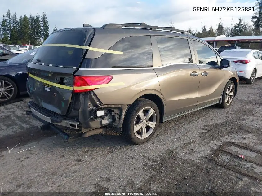 5FNRL6H72KB125881 2019 Honda Odyssey Ex-L