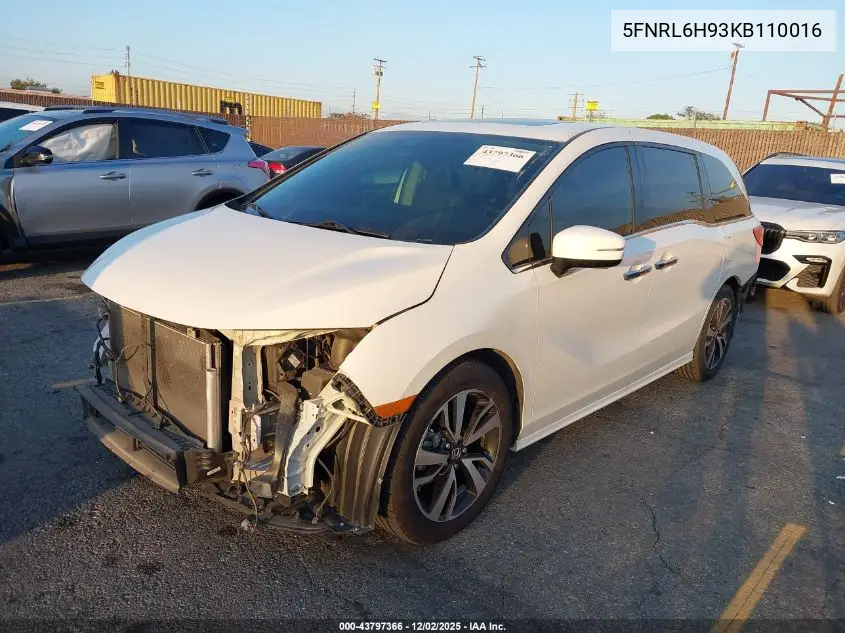 5FNRL6H93KB110016 2019 Honda Odyssey Elite