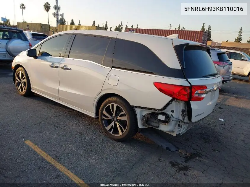 5FNRL6H93KB110016 2019 Honda Odyssey Elite