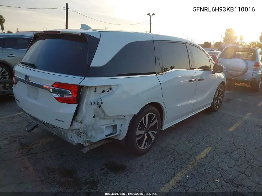 5FNRL6H93KB110016 2019 Honda Odyssey Elite