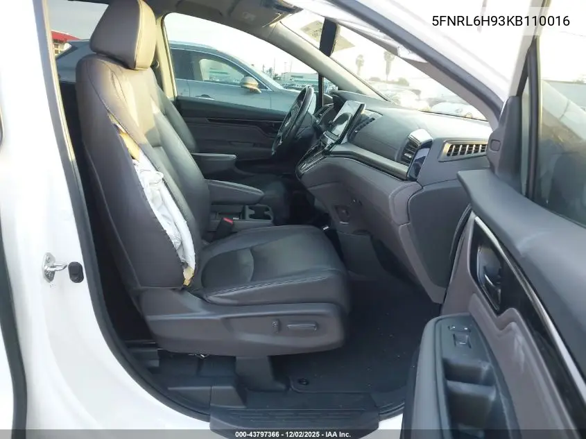 5FNRL6H93KB110016 2019 Honda Odyssey Elite