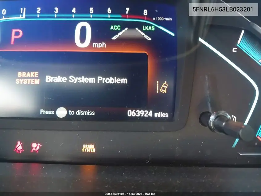 5FNRL6H53LB023201 2020 Honda Odyssey Ex