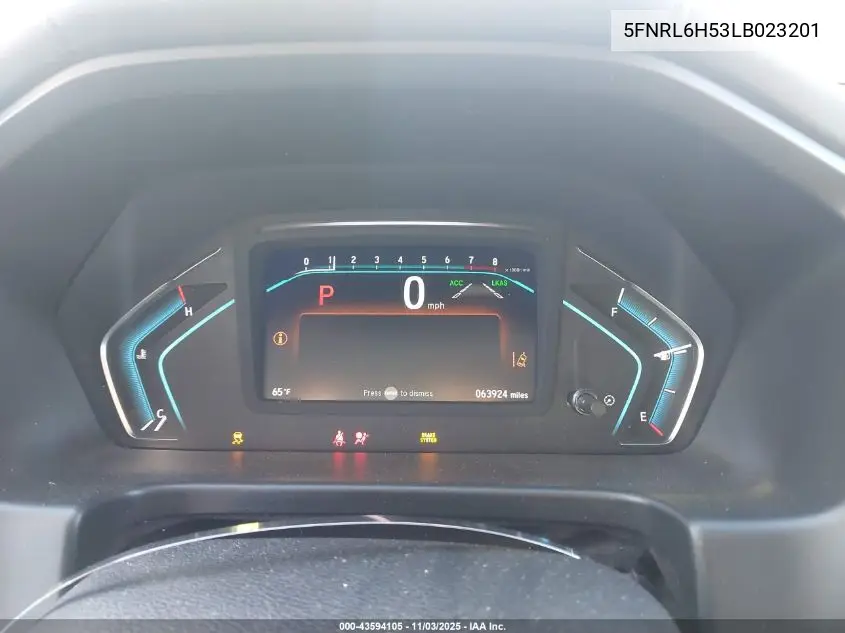 5FNRL6H53LB023201 2020 Honda Odyssey Ex