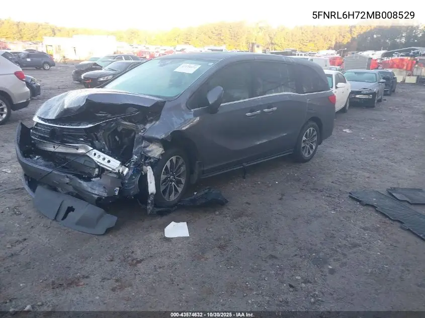 5FNRL6H72MB008529 2021 Honda Odyssey Ex-L