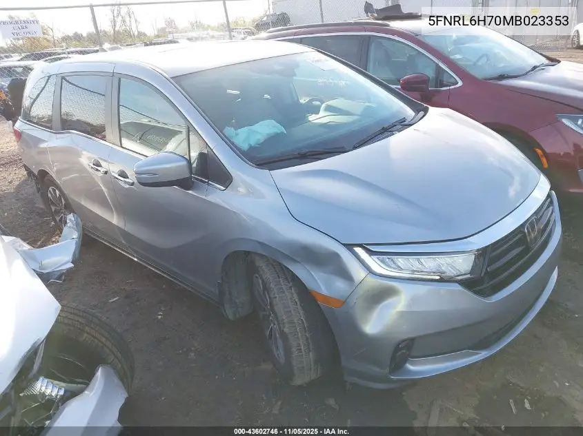5FNRL6H70MB023353 2021 Honda Odyssey Ex-L