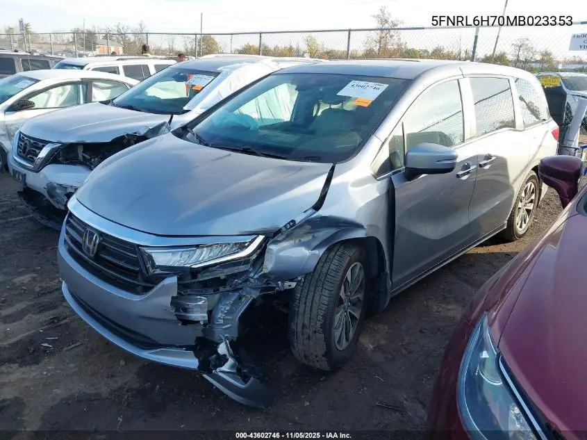 5FNRL6H70MB023353 2021 Honda Odyssey Ex-L