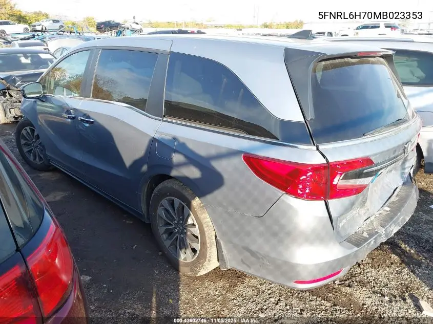 5FNRL6H70MB023353 2021 Honda Odyssey Ex-L