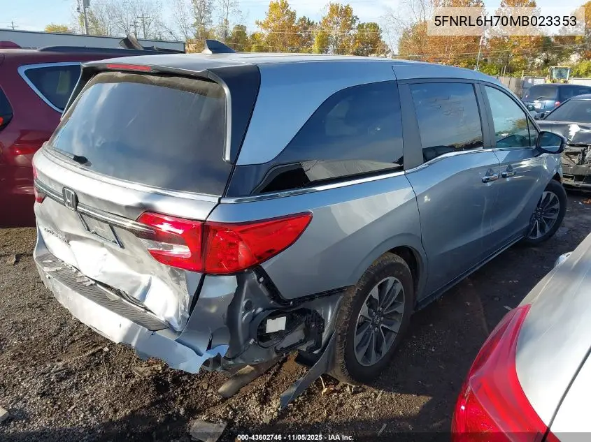5FNRL6H70MB023353 2021 Honda Odyssey Ex-L