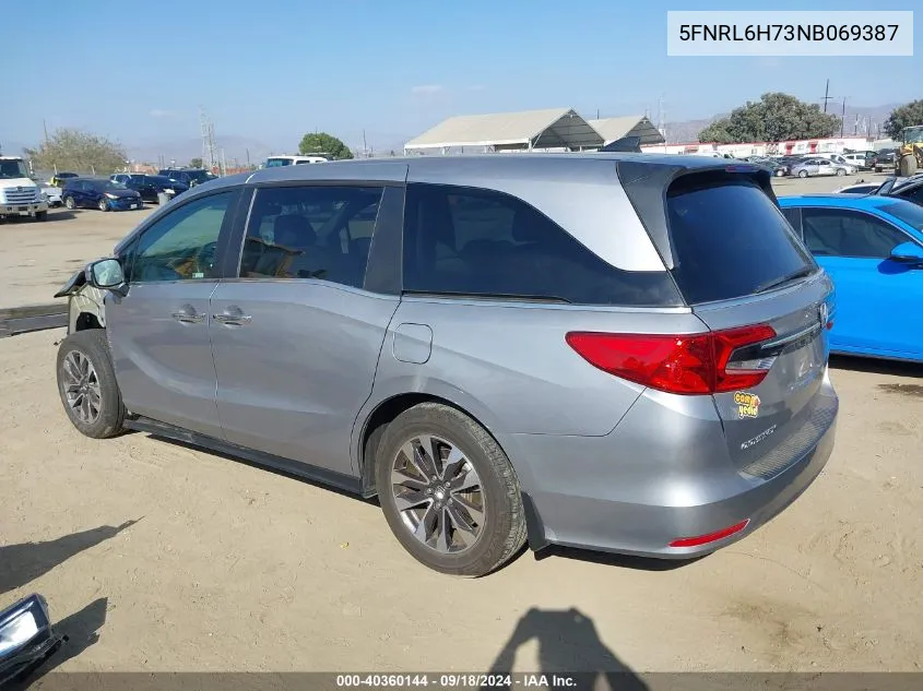 2022 Honda Odyssey Ex-L VIN: 5FNRL6H73NB069387 Lot: 40360144