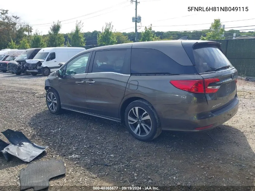 5FNRL6H81NB049115 2022 Honda Odyssey Touring