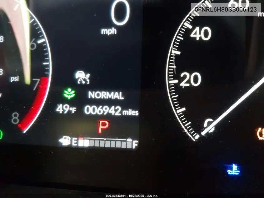 5FNRL6H80SB006123 2025 Honda Odyssey Touring