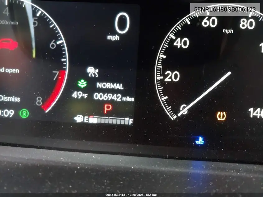 5FNRL6H80SB006123 2025 Honda Odyssey Touring