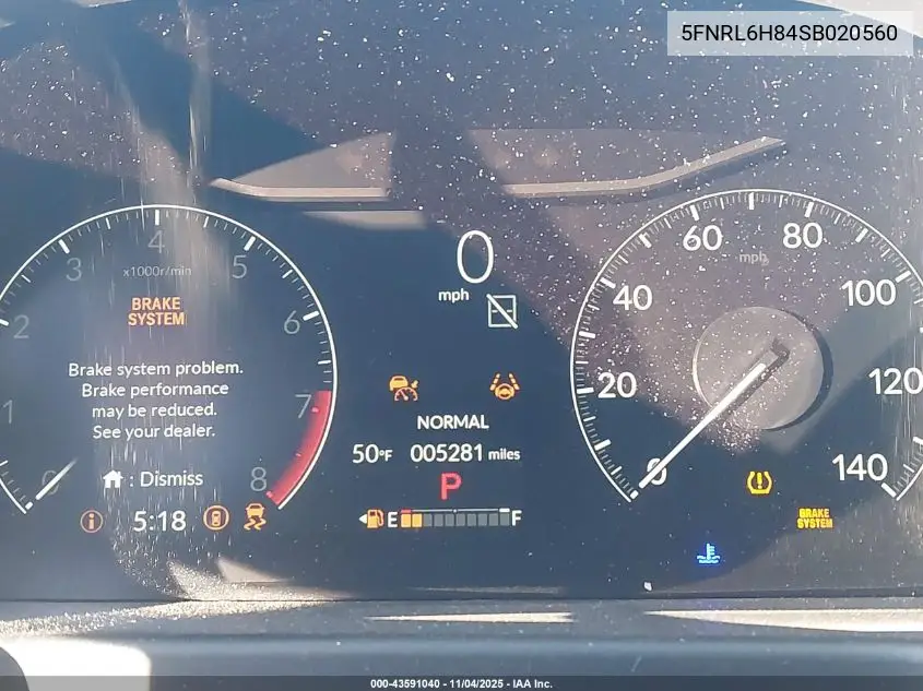 5FNRL6H84SB020560 2025 Honda Odyssey Touring