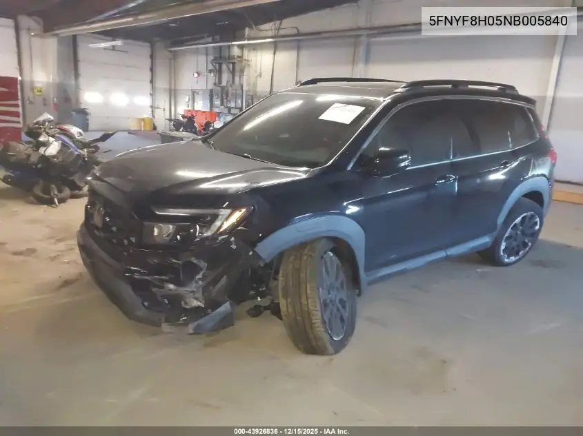 5FNYF8H05NB005840 2022 Honda Passport Awd Elite