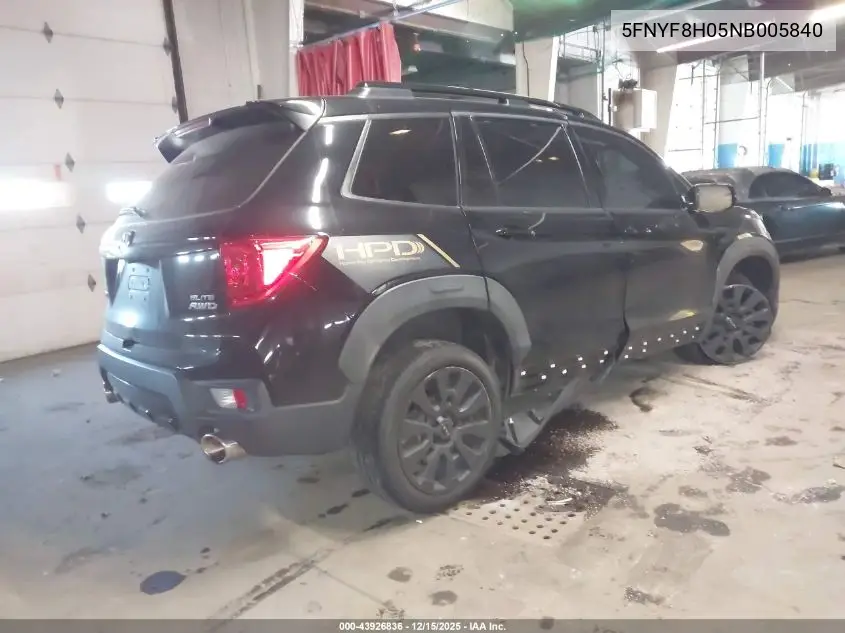 5FNYF8H05NB005840 2022 Honda Passport Awd Elite