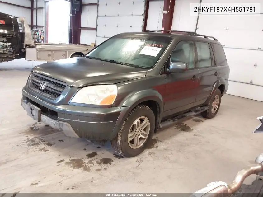 2HKYF187X4H551781 2004 Honda Pilot Ex-L