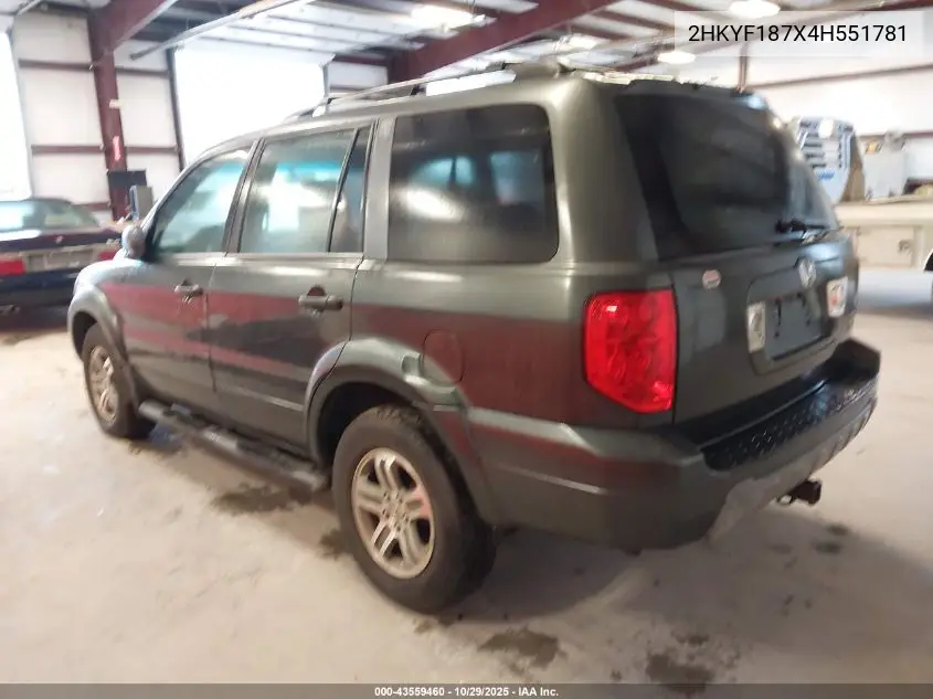2HKYF187X4H551781 2004 Honda Pilot Ex-L