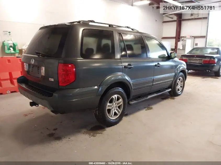 2HKYF187X4H551781 2004 Honda Pilot Ex-L