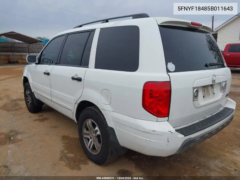 5FNYF18485B011643 2005 Honda Pilot Ex