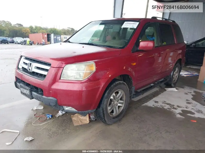 5FNYF28416B006694 2006 Honda Pilot Ex