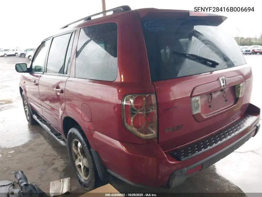 5FNYF28416B006694 2006 Honda Pilot Ex