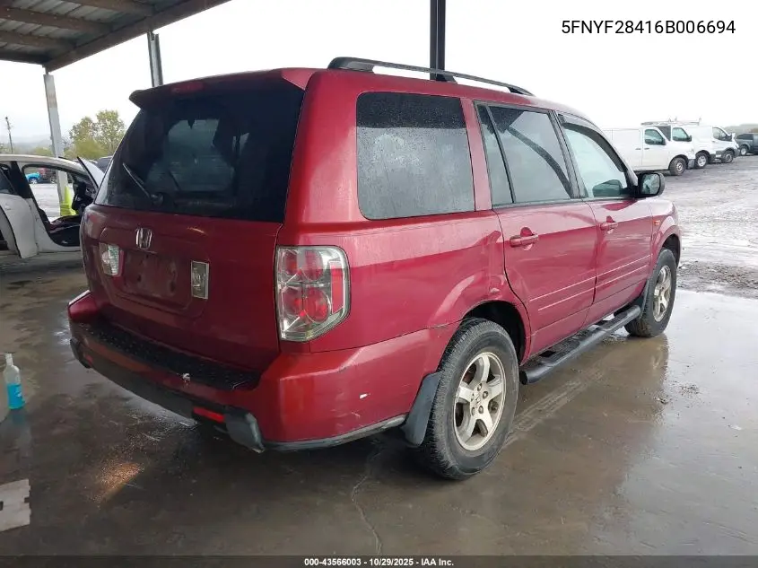 5FNYF28416B006694 2006 Honda Pilot Ex
