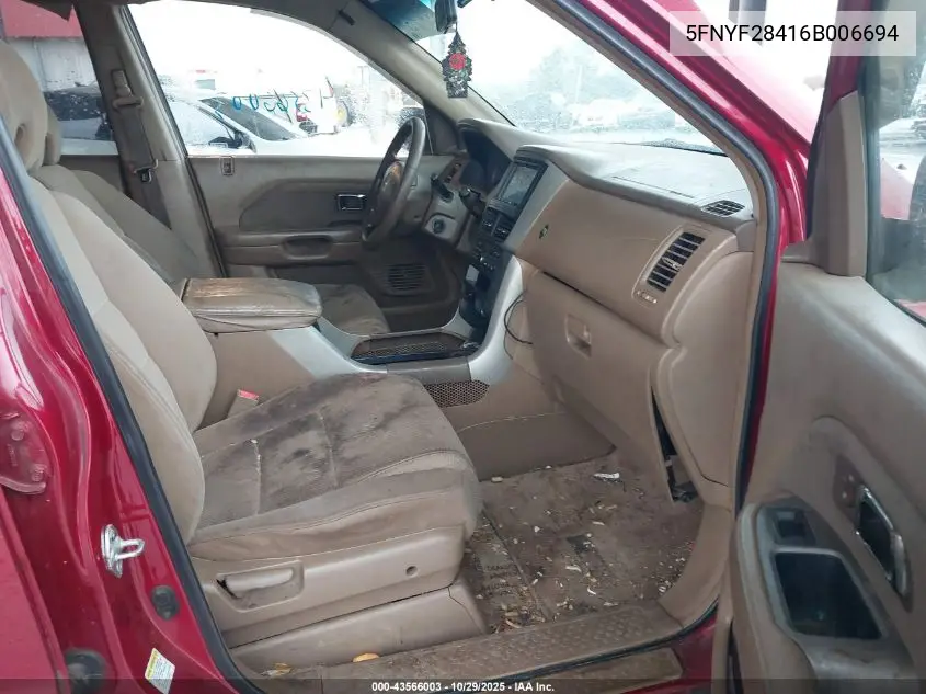 5FNYF28416B006694 2006 Honda Pilot Ex