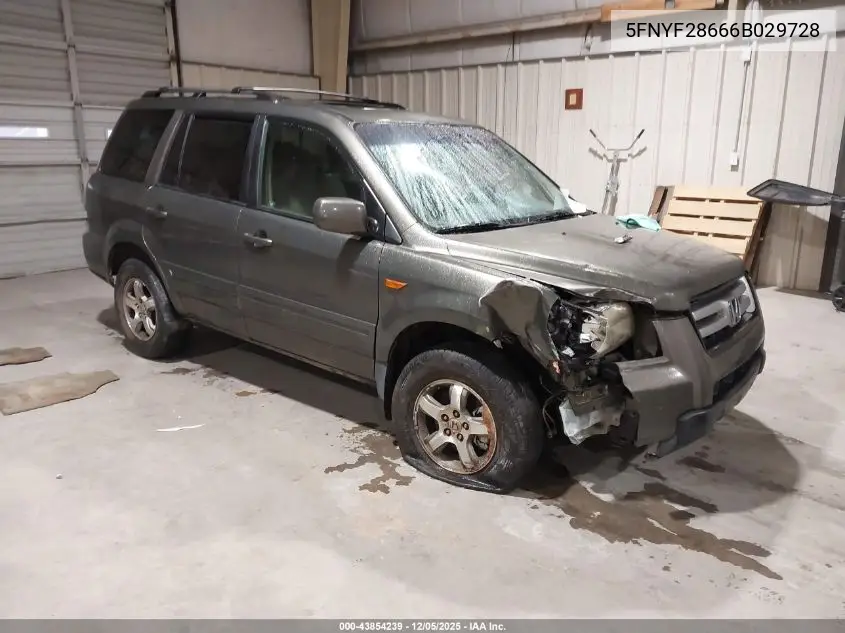 5FNYF28666B029728 2006 Honda Pilot Ex-L