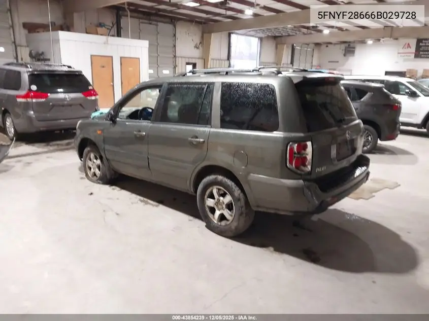 5FNYF28666B029728 2006 Honda Pilot Ex-L