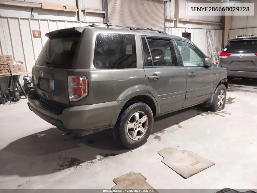 5FNYF28666B029728 2006 Honda Pilot Ex-L