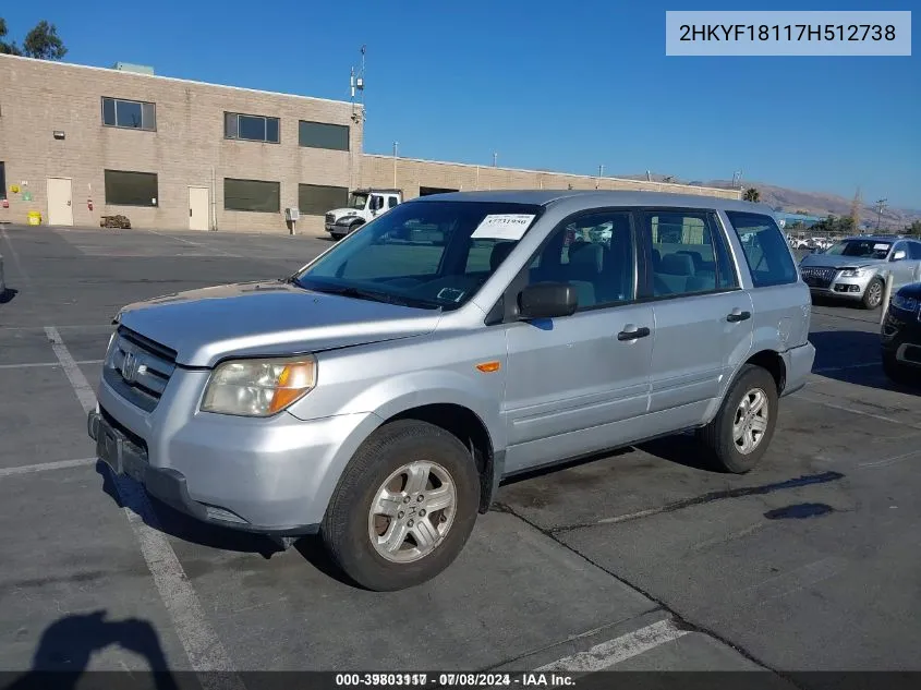 2HKYF18117H512738 2007 Honda Pilot Lx