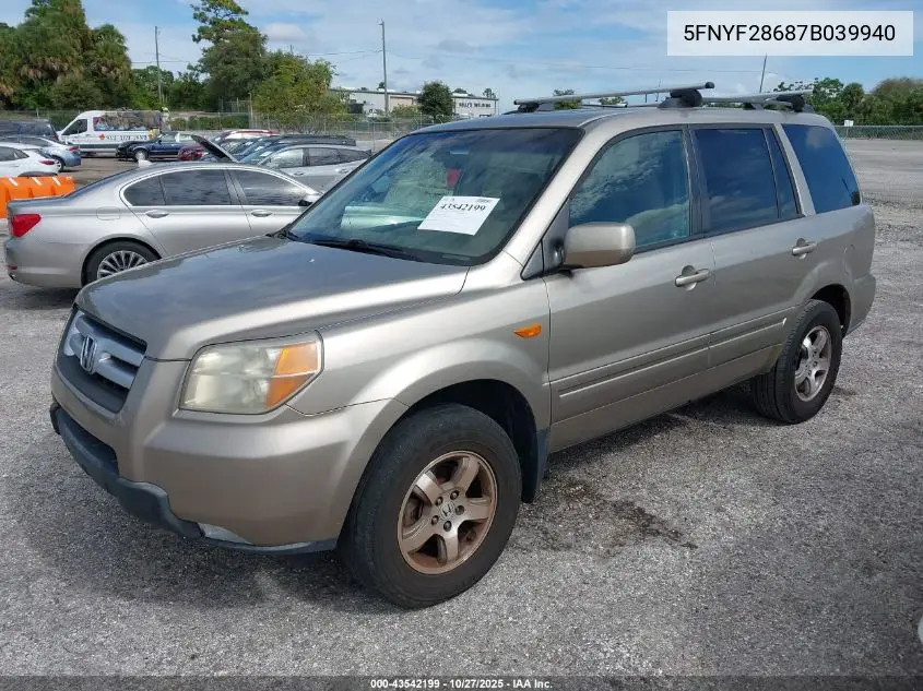 5FNYF28687B039940 2007 Honda Pilot Ex-L