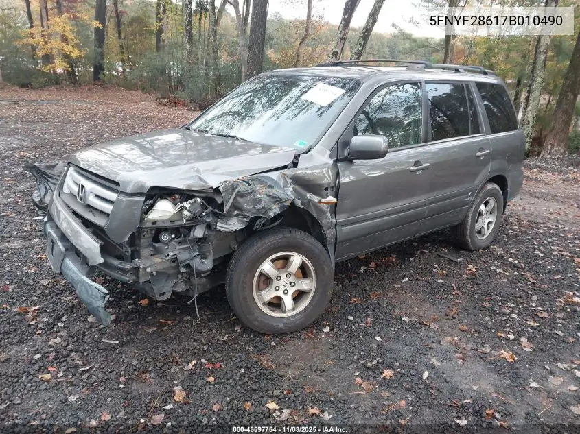 5FNYF28617B010490 2007 Honda Pilot Ex-L