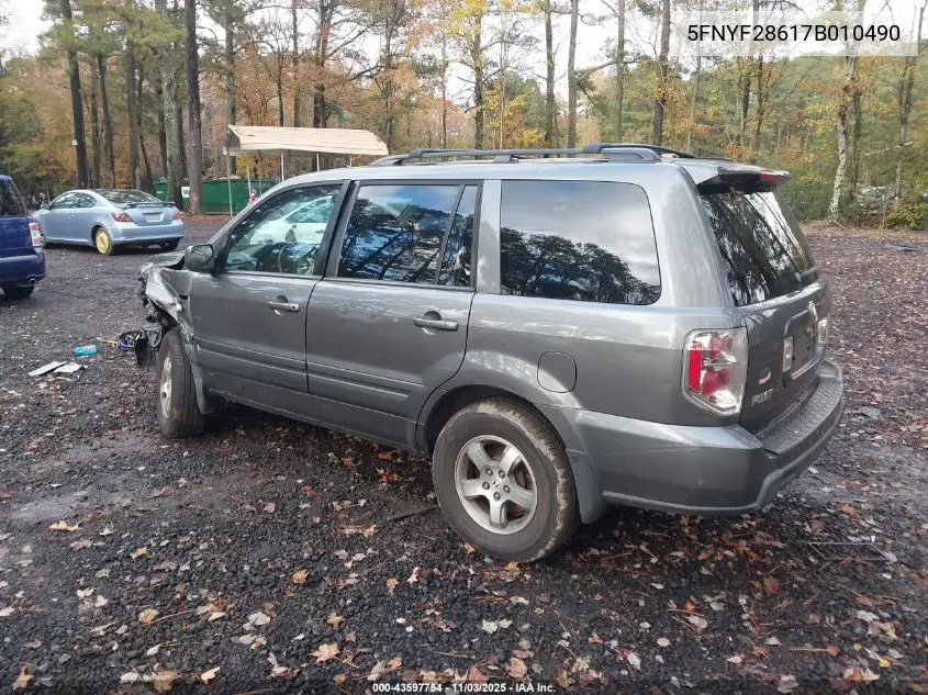 5FNYF28617B010490 2007 Honda Pilot Ex-L