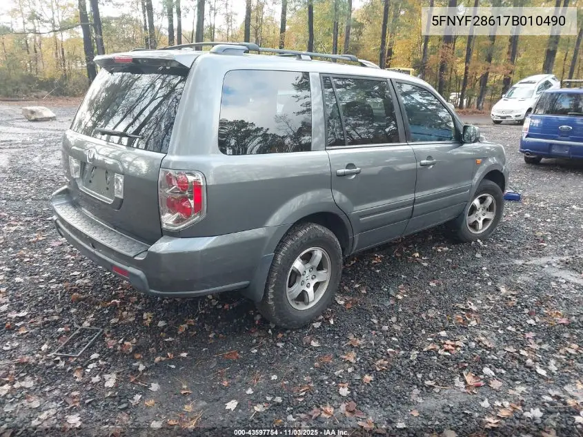 5FNYF28617B010490 2007 Honda Pilot Ex-L