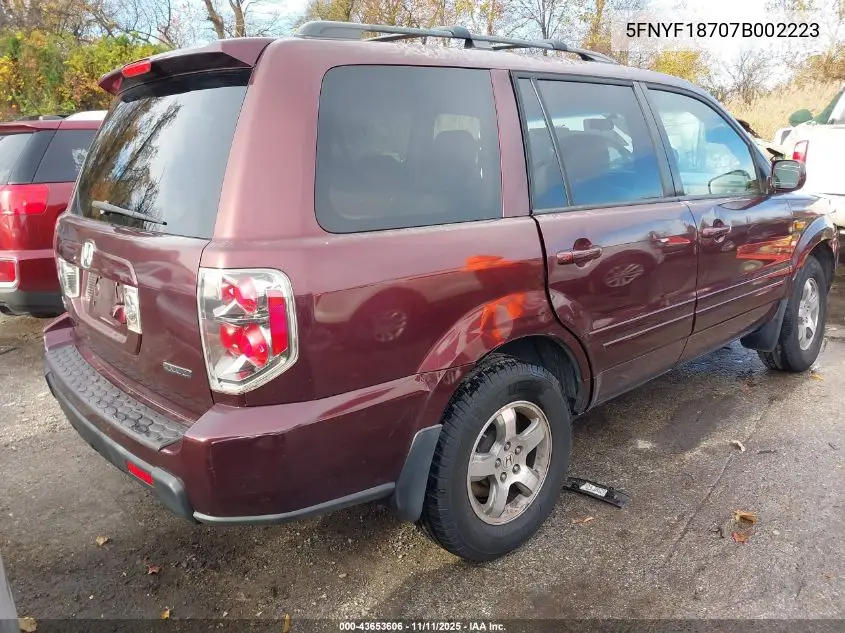 5FNYF18707B002223 2007 Honda Pilot Ex-L