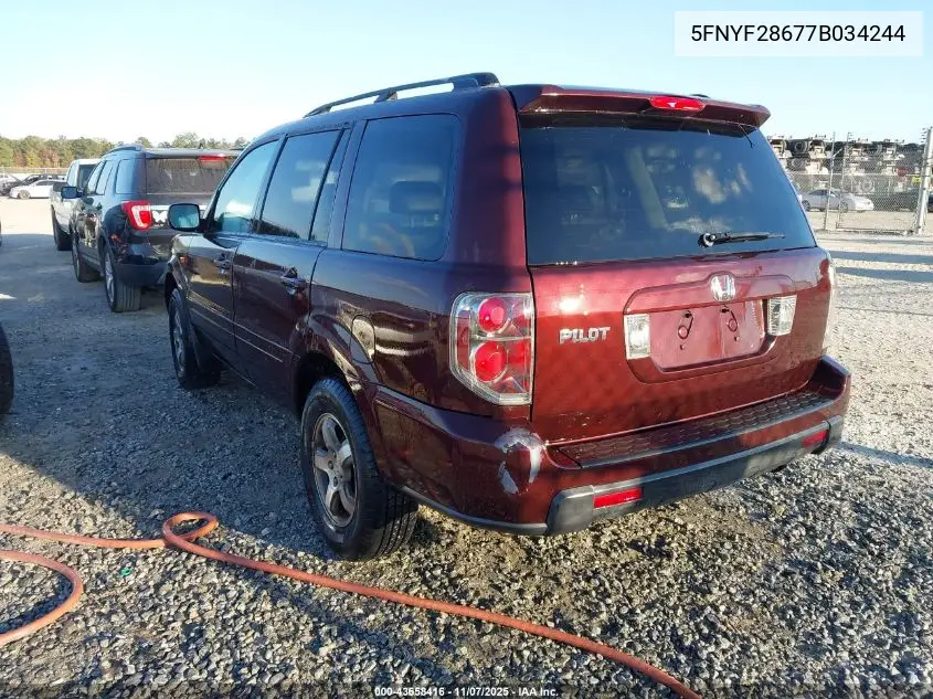 5FNYF28677B034244 2007 Honda Pilot Ex-L