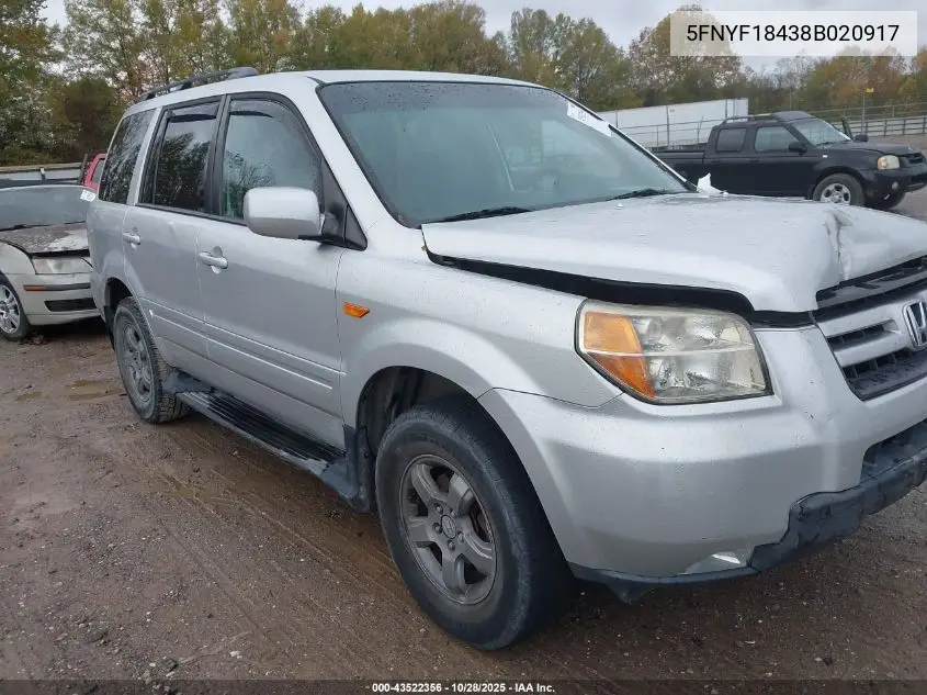 5FNYF18438B020917 2008 Honda Pilot Ex