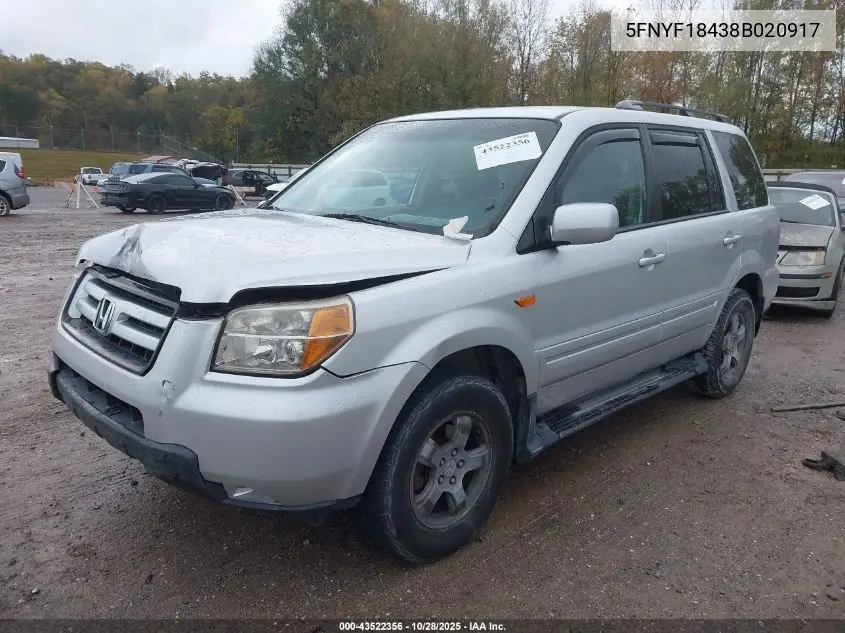 5FNYF18438B020917 2008 Honda Pilot Ex