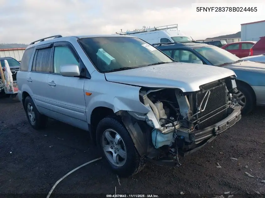 5FNYF28378B024465 2008 Honda Pilot Se