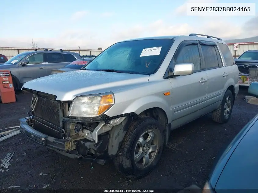 5FNYF28378B024465 2008 Honda Pilot Se
