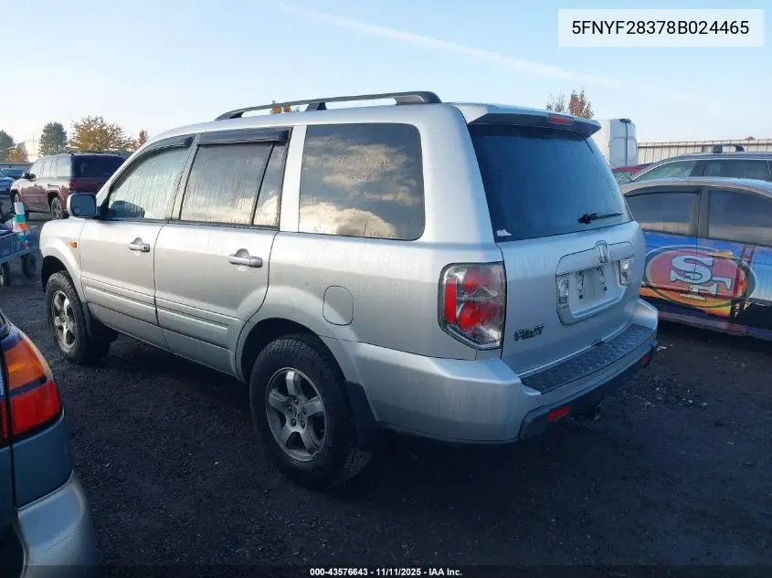 5FNYF28378B024465 2008 Honda Pilot Se