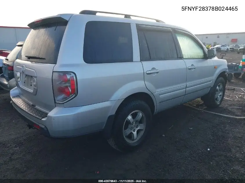 5FNYF28378B024465 2008 Honda Pilot Se