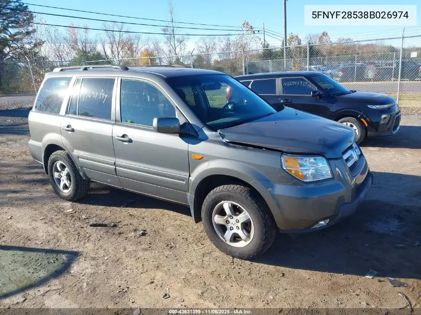 5FNYF28538B026974 2008 Honda Pilot Ex-L