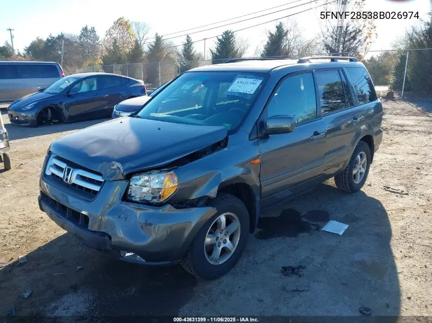 5FNYF28538B026974 2008 Honda Pilot Ex-L