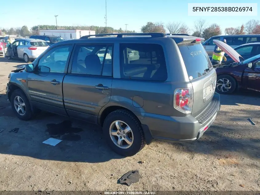 5FNYF28538B026974 2008 Honda Pilot Ex-L